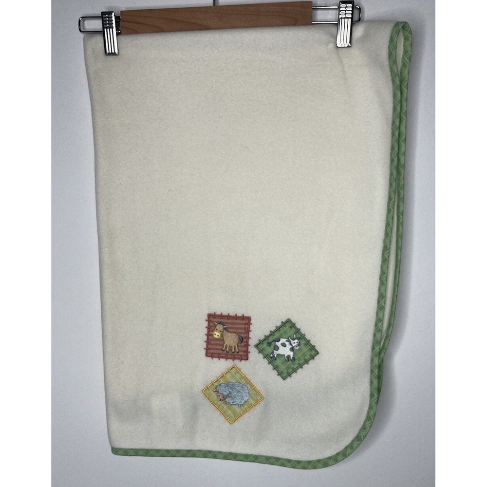 Kidsline Cream Baby Blanket Farm‎ Animals Green Trim 27"x38"